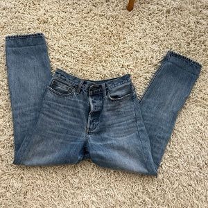 [SOLD] aritzia denim forum blue jeans petite high rise ex boyfriend high waisted